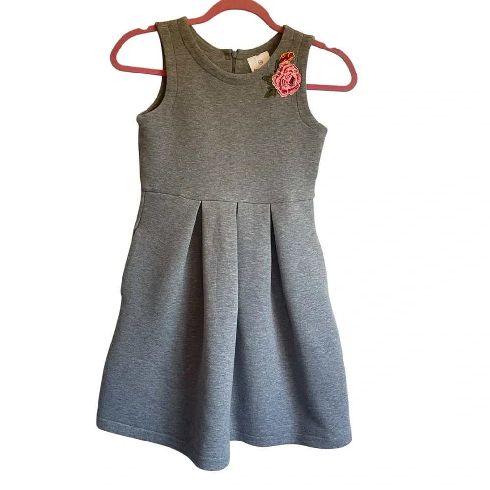 Hanna Andersson Gray Dress with Pink Floral Detail Pockets Too!